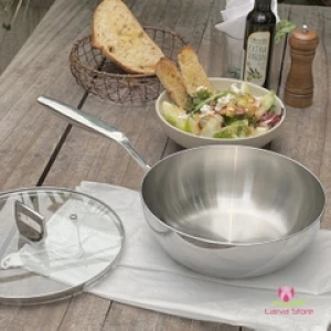 Chảo inox 316 Liền Khối 5 lớp 5-Ply Premium Kaiyo Chống Dính Tự Thân Sâu Lòng Có Vung Kính