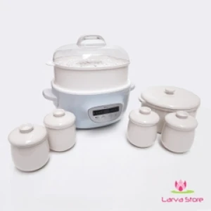 Nồi Nấu Cháo Chậm, Chưng Yến Bear SUBE003 2.5L (5 Thố Sứ Và Xửng Hấp) - Bản Tiếng Việt