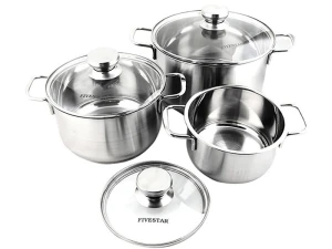 Bộ nồi 3 cái - 3 đáy nắp kiếng Fivestar FS06CG