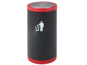 Thùng rác inox tròn nắp lật VietBin A35-F sơn tĩnh điện đen