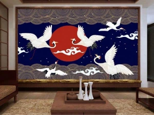 Tranh dán tường 3D chim hạc trắng TDT591