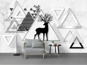 Tranh dán tường 3D trừu tượng động vật và hình học TDT755