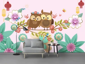 Tranh dán tường đôi chim nâu TDTA106