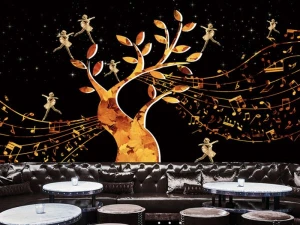 Tranh dán tường trừu tượng 3D cây nốt nhạc và diễn viên múa TDT079