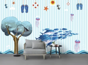 Tranh dán tường trừu tượng sinh vật biển TDT949