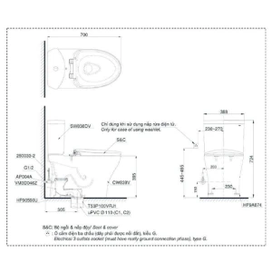 Bàn cầu hai khối TOTO CS838DT3 nắp TC385VS