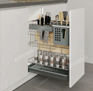 Giá dao thớt nan dẹt inox mờ ray giảm chấn Eurogold EP35 (EPD5235)