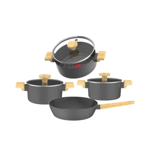 Bộ nồi chống dính vân gỗ Elmich Nature EL-5206BK04 size 18,20,24, chảo 26cm