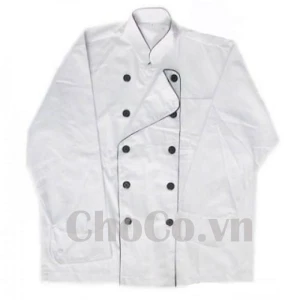Quần Áo Đầu Bếp Kaki Trắng Nam Dài Tay Nút Hai Hàng