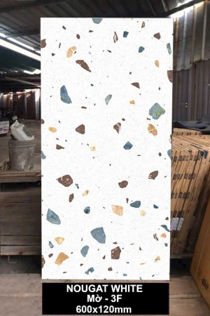 Gạch Ấn độ 600x1200 terrazzo NOUGAT WHITE