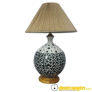 Đèn Gốm Tròn Hoa Văn Đen-Trắng Đế Vàng - DGDN004 - Đèn Trang Trí