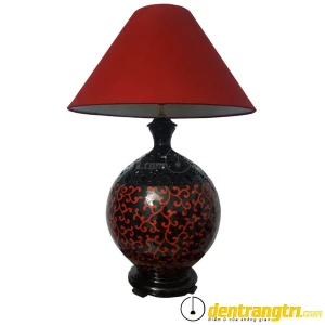 Đèn Gốm Tròn Hoa Văn Đỏ-Đen - DGDN002 - Đèn Trang Trí