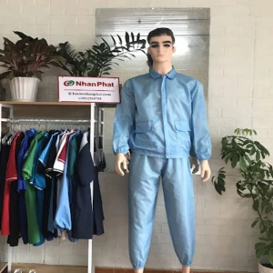 Bộ quần áo phòng sạch khóa kéo PS622-20 có nẹp áo không nón