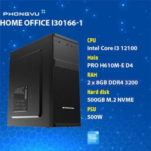 PC Phong Vũ Home Office I30166-1 (Intel Core i3-12100/2x8GB/500GB SSD/Free DOS)
