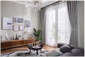 Rèm Vải Cản Nắng Hai Lớp Voan Thêu Sẵn Ghi Sáng RV28