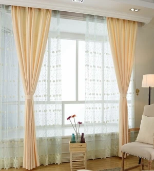 Rèm Vải Cản Nắng Voan Thêu Sẵn Màu Be RV29