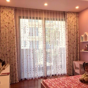 Rèm vải thô caro cao cấp hoa văn ép RV27