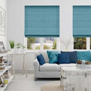 Rèm roman cửa sổ màu xanh đẹp hiện đại