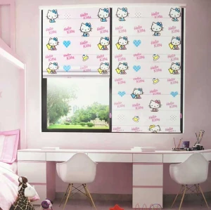 Rèm roman Kitty màu hồng chống sáng cho phòng bé gái