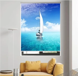 Rèm Cuốn In Tranh Thuyền Và Biển HC-56