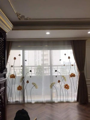 Rèm Vải Thêu Hoa Sen HS-50