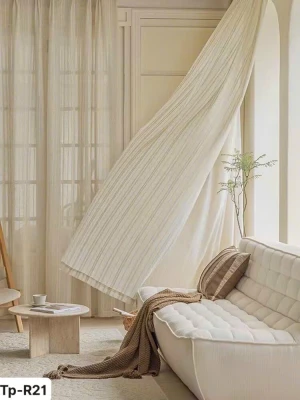Rèm vải voan thêu họa tiết kẻ nổi siêu đẹp mã TP – R21