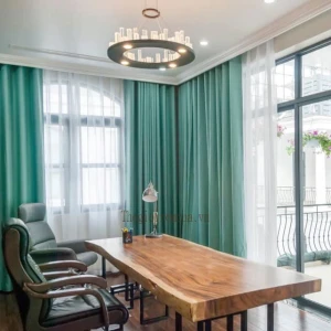 Mành che cửa cao cấp bằng vải màu xanh ngọc