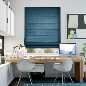 Mẫu mành roman đẹp cửa sổ phòng làm việc màu xanh