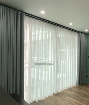 May rèm 2 lớp vải thanh ray định vị sát trần mẫu mới 2025