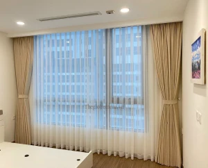 May rèm xếp ly 2 lớp thanh ray âm trần hộp thạch cao