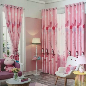 Rèm cửa cho bé họa tiết công chúa bong bóng màu hồng