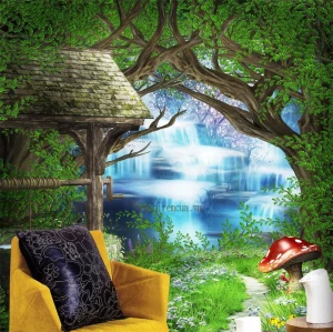 Rèm cửa tranh phong cảnh thác nước núi rừng hùng vĩ