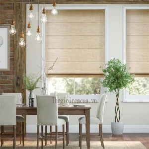 Rèm roman 1 lớp màu kem hiện đại cho phòng ăn