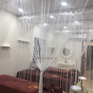 Rèm Spa màu trắng sợi dù đan kim tuyến