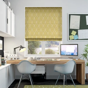 Rèm vải cửa sổ roman họa tiết chìm màu vàng tranh