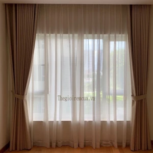 Rèm vải thô mịn một màu hoa văn chìm giá rẻ