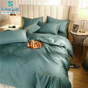 Bộ Chăn Ga Gối Tencel Sumoi Màu Xanh Rêu  LTC-020