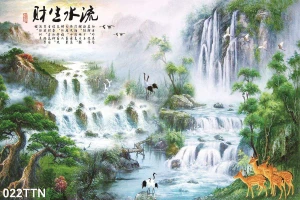 Rèm cuốn in tranh sơn thủy hữu tình RCT7