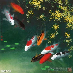 Rèm Cuốn Tranh Hoa Sen Cá Chép RCT11