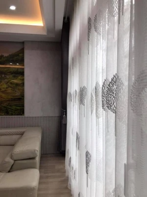 Rèm voan trắng thêu bông lá V11