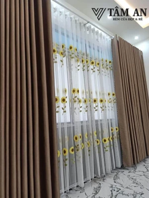 Voan thêu hoa hướng dương V16