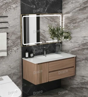 Tủ Lavabo Màu Gỗ Đậm Draco T2111PGD Chất Liệu Nhựa PVC Lõi Đặc Chống Nước Tuyệt Đối - Kèm Gương Led