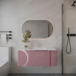 Tủ Lavabo Màu Hồng Draco T2110PH Chất Liệu Nhựa PVC Lõi Đặc Chống Nước Tuyệt Đối - Kèm Gương Led