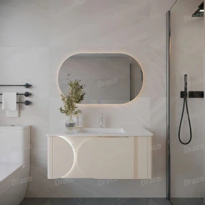 Tủ Lavabo Màu Kem Draco T2110PK Chất Liệu Nhựa PVC Lõi Đặc Chống Nước Tuyệt Đối - Kèm Gương Led