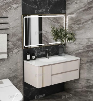 Tủ Lavabo Màu Kem Draco T2111PK Chất Liệu Nhựa PVC Lõi Đặc Chống Nước Tuyệt Đối - Kèm Gương Led