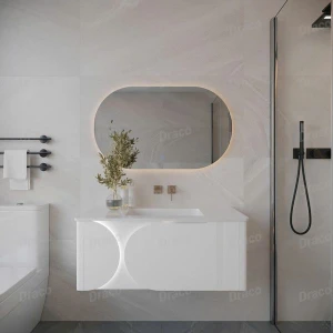 Tủ Lavabo Màu Trắng Draco T2110PT Chất Liệu Nhựa PVC Lõi Đặc Chống Nước Tuyệt Đối - Kèm Gương Led