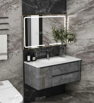 Tủ Lavabo Màu Xám Bê Tông Draco T2111PBT Chất Liệu Nhựa PVC Lõi Đặc Chống Nước Tuyệt Đối - Kèm Gương Led