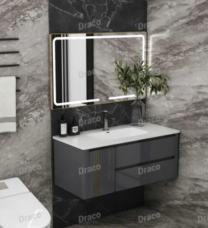Tủ Lavabo Màu Xám Đậm Draco T2111PXD Chất Liệu Nhựa PVC Lõi Đặc Chống Nước Tuyệt Đối - Kèm Gương Led