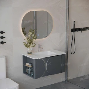Tủ Lavabo Màu Xám Draco T2182PX Chất Liệu Nhựa PVC Lõi Đặc Chống Nước Tuyệt Đối - Kèm Gương Led