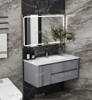 Tủ Lavabo Màu Xám Nhạt Draco T2111PXN Chất Liệu Nhựa PVC Lõi Đặc Chống Nước Tuyệt Đối - Kèm Gương Led